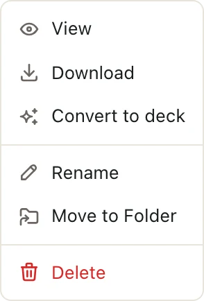 The menu for a PDF file, with Convert to deck in the list